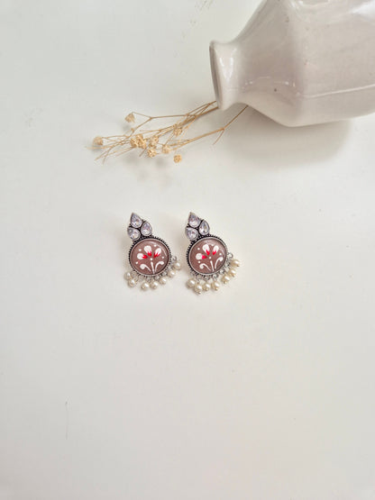 Jayanti Earrings, premium handcrafted oxidized red and silver jewelry, stylish and refined.