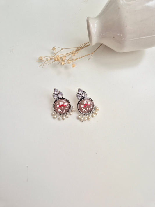 Jayanti Earrings, premium handcrafted oxidized red and silver jewelry, stylish and refined.