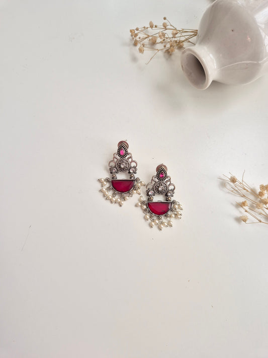 Kusum Earrings, red handcrafted oxidized dangle earrings, beautiful ethnic and modern styling.