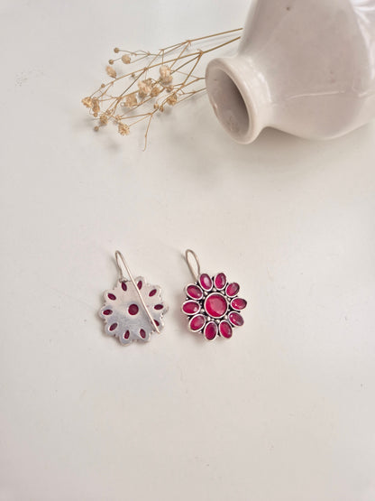 Rukmini Earrings, elegant pink and red handcrafted oxidized dangle earrings for all occasions.