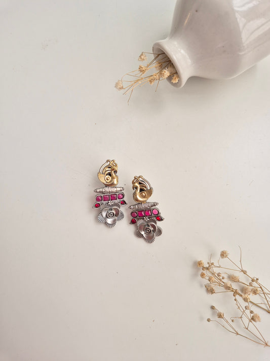 Gold handcrafted oxidized Shashi Earrings, dangle design for elegant statement looks.
