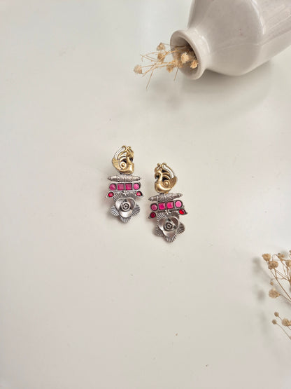 Gold handcrafted oxidized Shashi Earrings, dangle design for elegant statement looks.