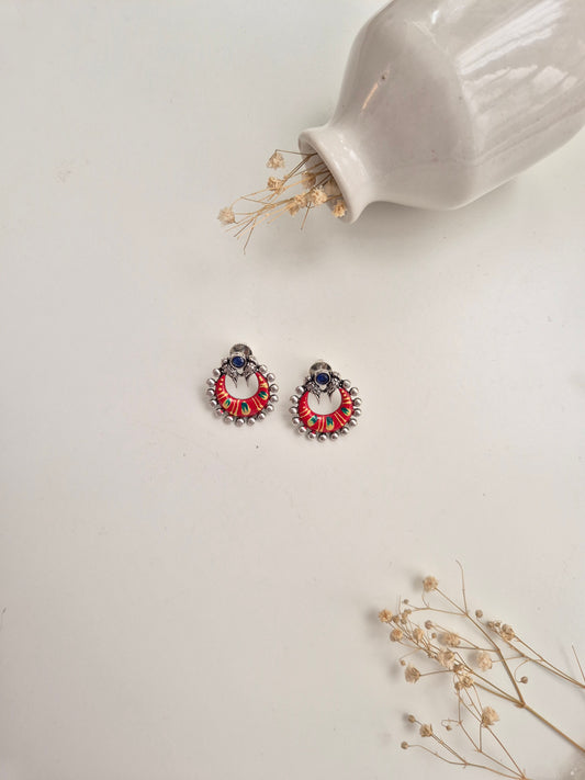 Sarika Earrings, handcrafted oxidized red dangle earrings, sophisticated ethnic style.