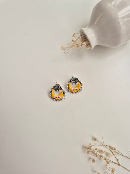 Sanjana Earrings, premium oxidized handcrafted yellow dangle earrings with a unique ethnic look.