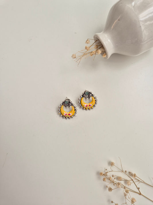 Sanjana Earrings, premium oxidized handcrafted yellow dangle earrings with a unique ethnic look.