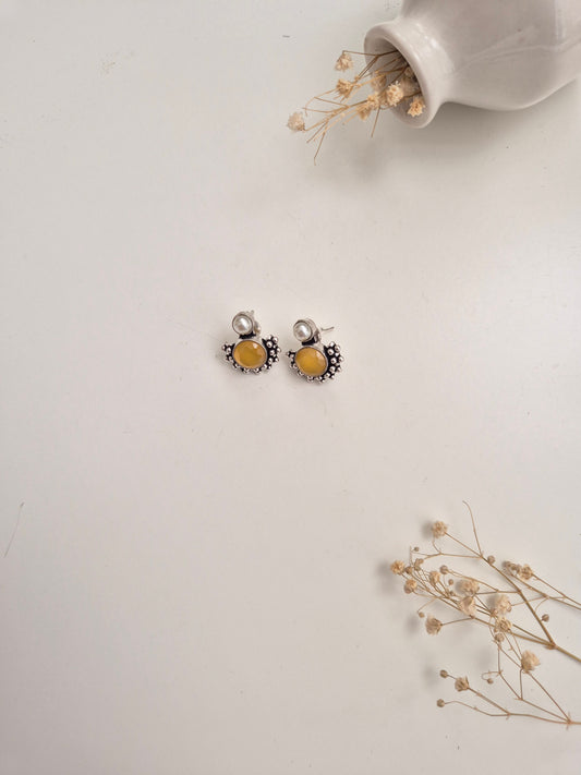 Sakshi Earrings, premium handcrafted oxidized yellow dangle earrings, comfortable and trendy.