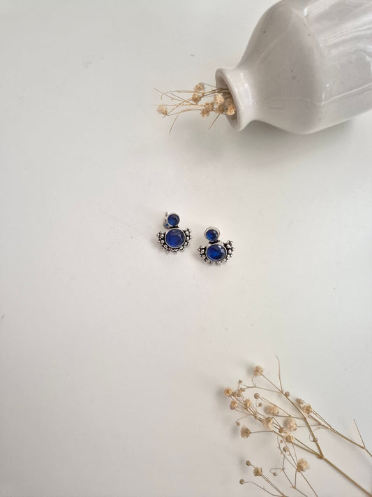 Nirali Earrings, handcrafted oxidized dangle earrings in blue and red, unique ethnic accessory.
