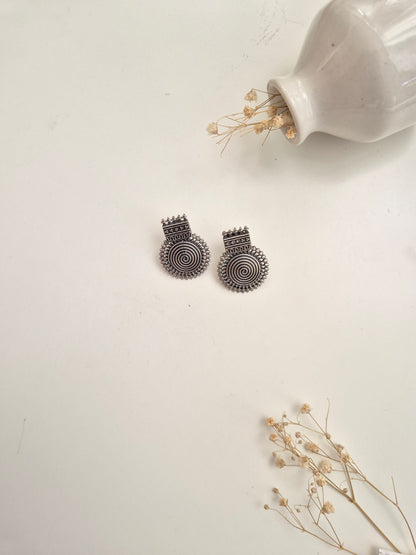 Elegant handcrafted oxidized Nishka Earrings in silver dangle design for stylish everyday wear.