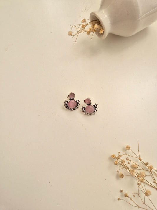 Elegant handcrafted oxidized Jivika Earrings in pink stud style, lightweight comfort.