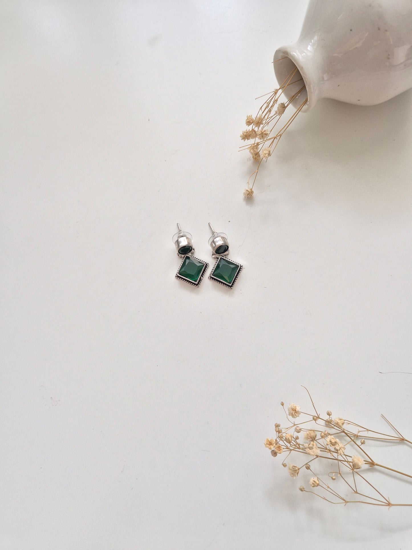 Premium handcrafted oxidized Achala Earrings in green, lightweight and comfortable.