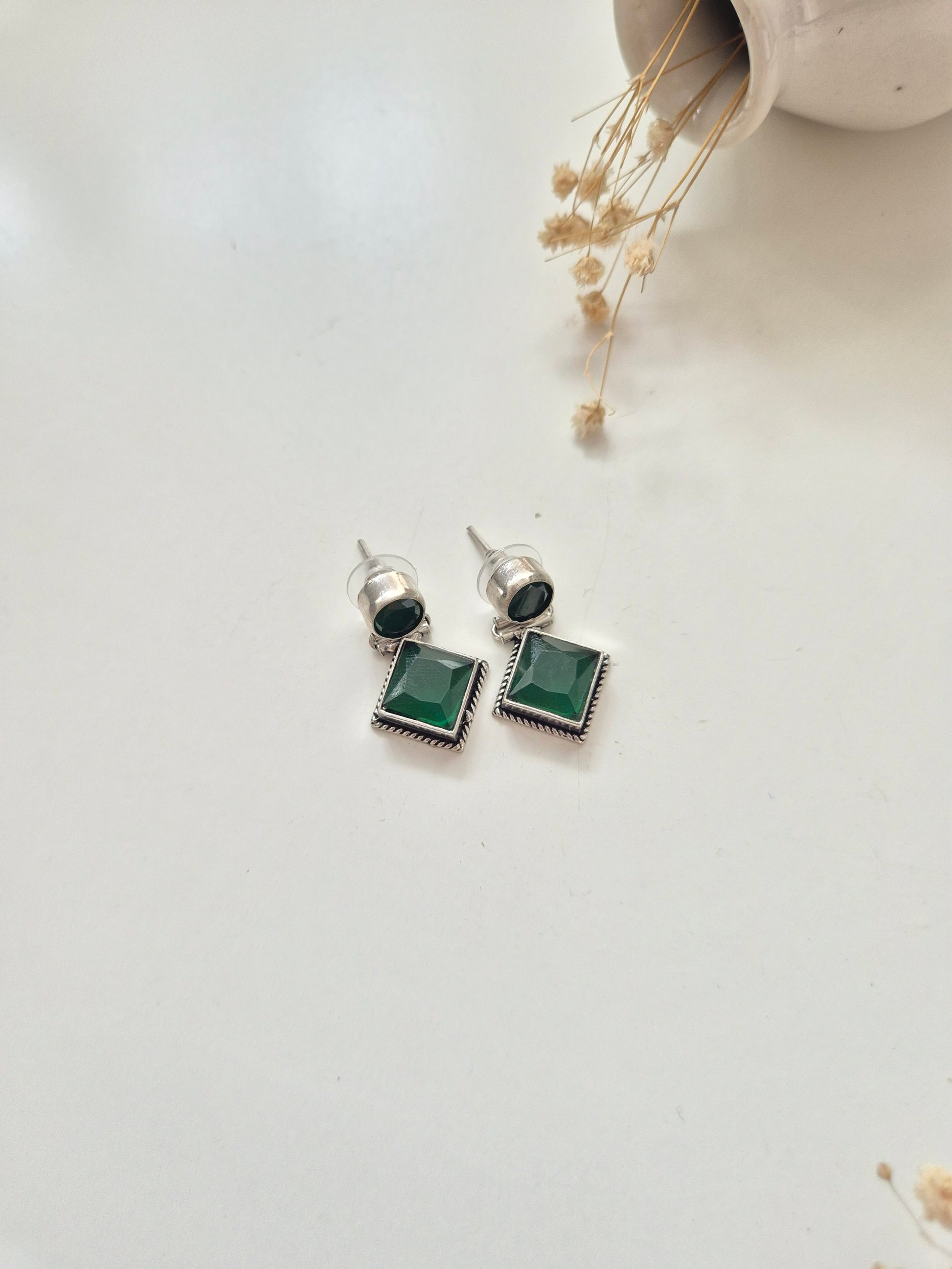 Premium handcrafted oxidized Achala Earrings in green, lightweight and comfortable.