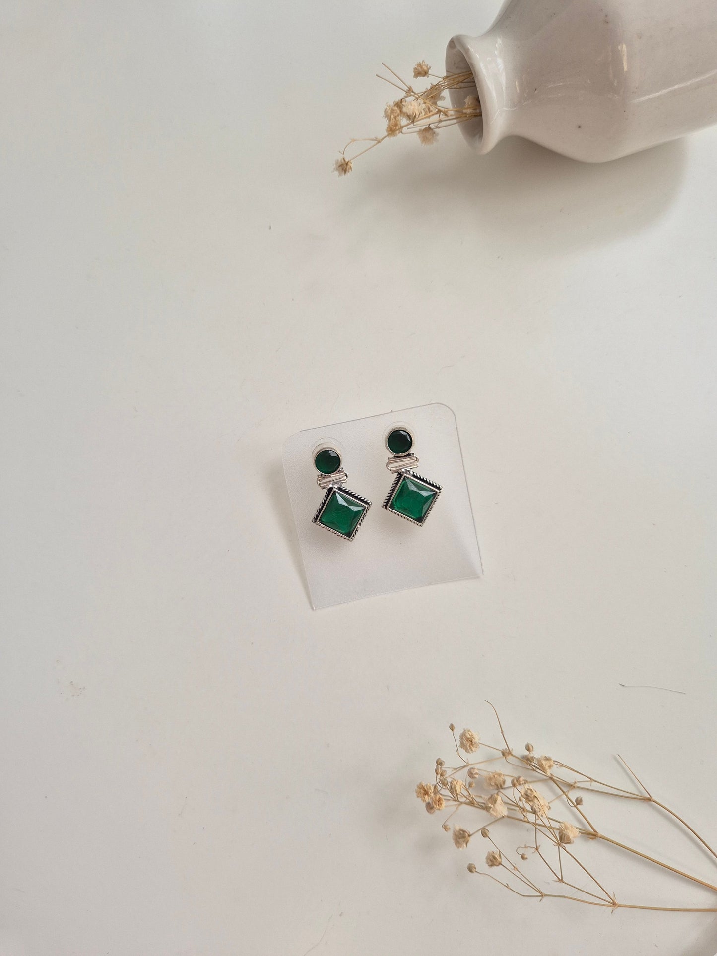 Premium handcrafted oxidized Achala Earrings in green, lightweight and comfortable.