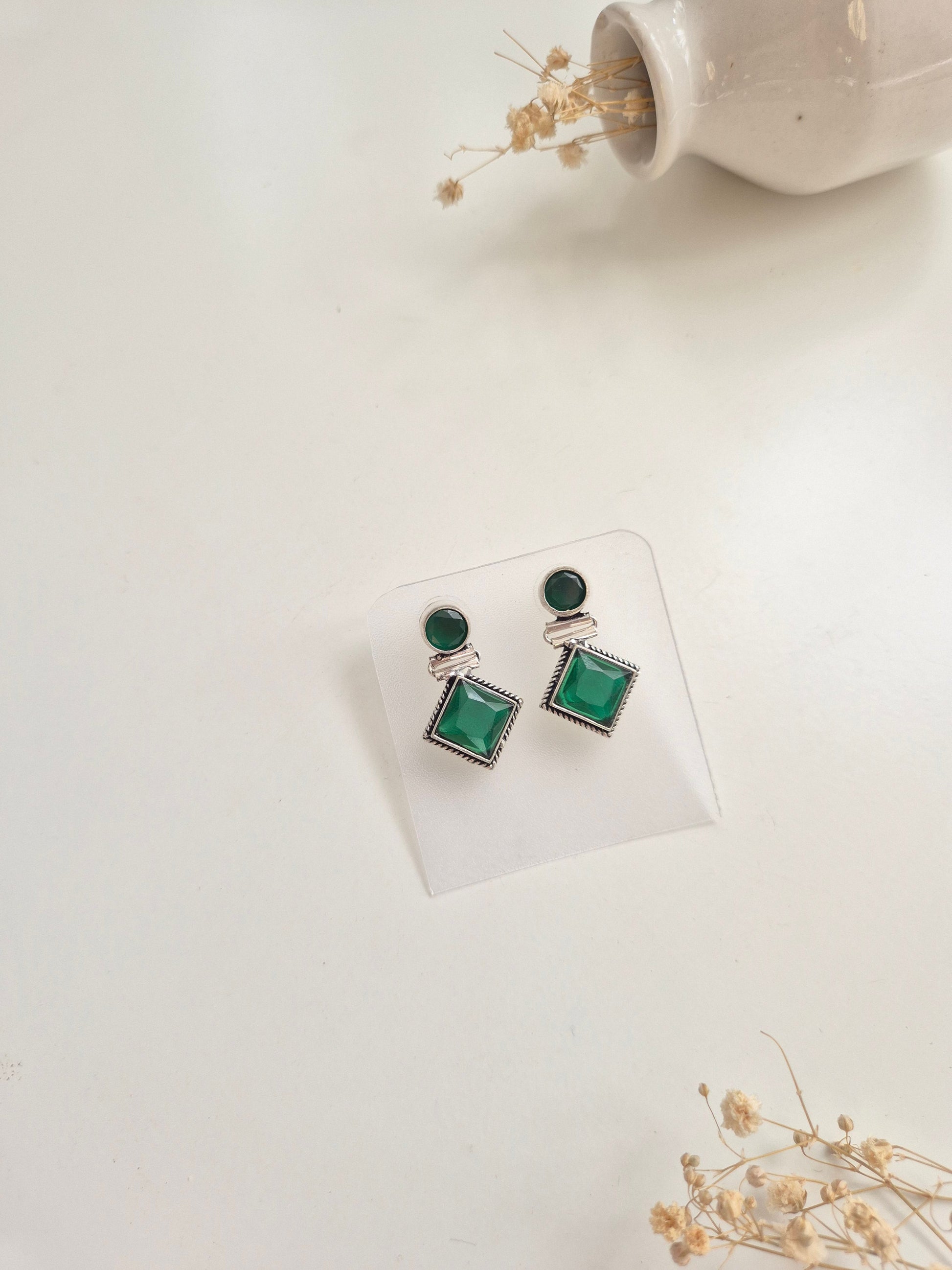 Premium handcrafted oxidized Achala Earrings in green, lightweight and comfortable.