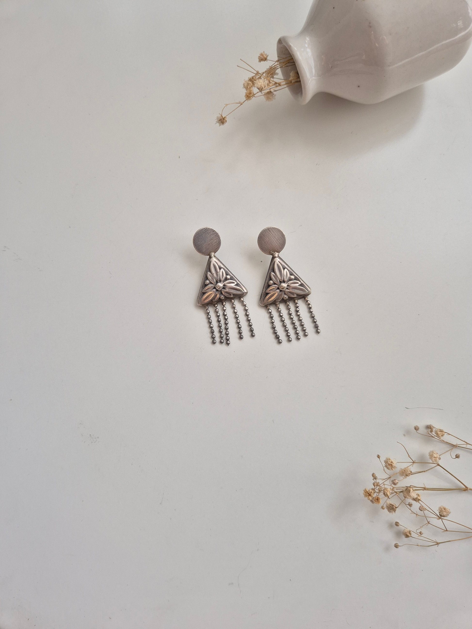 Advika Earrings by Naitri, handcrafted oxidized silver jewelry for versatile styling.