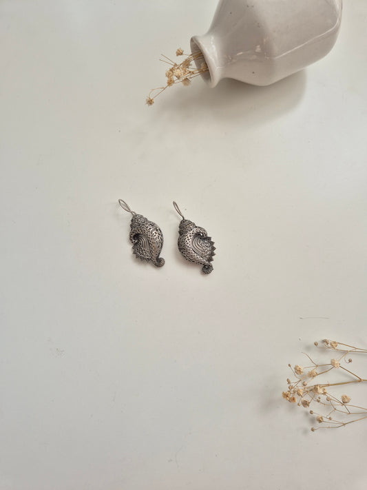 Elegant handcrafted oxidized Amba Earrings with silver finish, perfect for everyday wear.