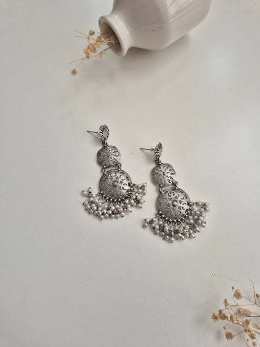 Handcrafted oxidized Manji Earrings with matching necklace, stylish ethnic jewelry.