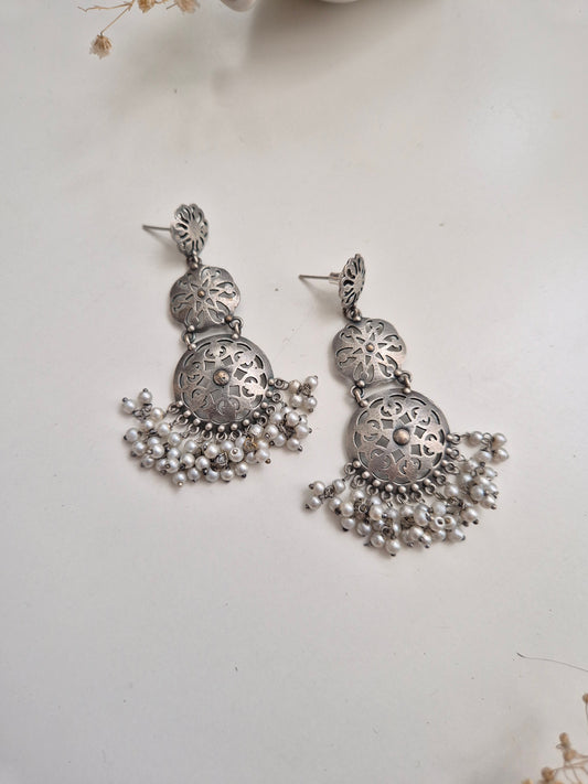 Handcrafted oxidized Manji Earrings with matching necklace, stylish ethnic jewelry.