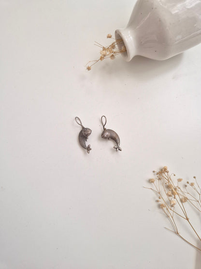 Handcrafted oxidized Hansika Earrings, lightweight silver drop style for women.