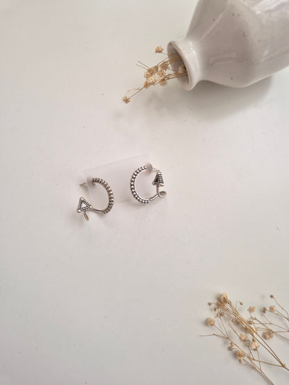 Deepa Hoop Earrings, silver look handcrafted oxidized accessories, elegant and comfortable.