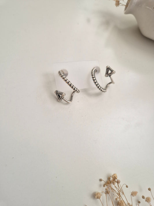 Deepa Hoop Earrings, silver look handcrafted oxidized accessories, elegant and comfortable.