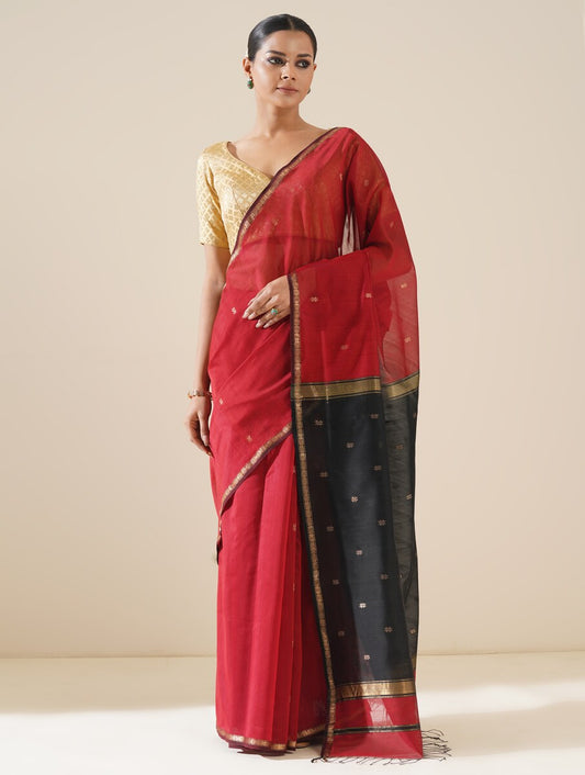 Red & Black Maheshwari Saree
