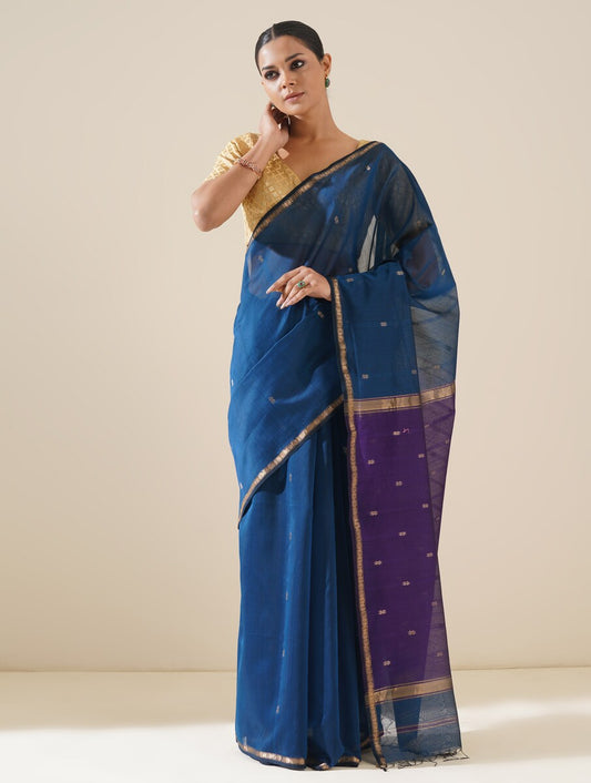Cobalt Blue and Purple Maheshwari Saree