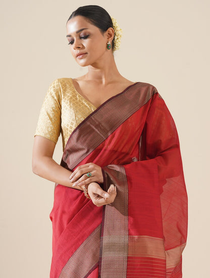 Red Maheshwari Saree