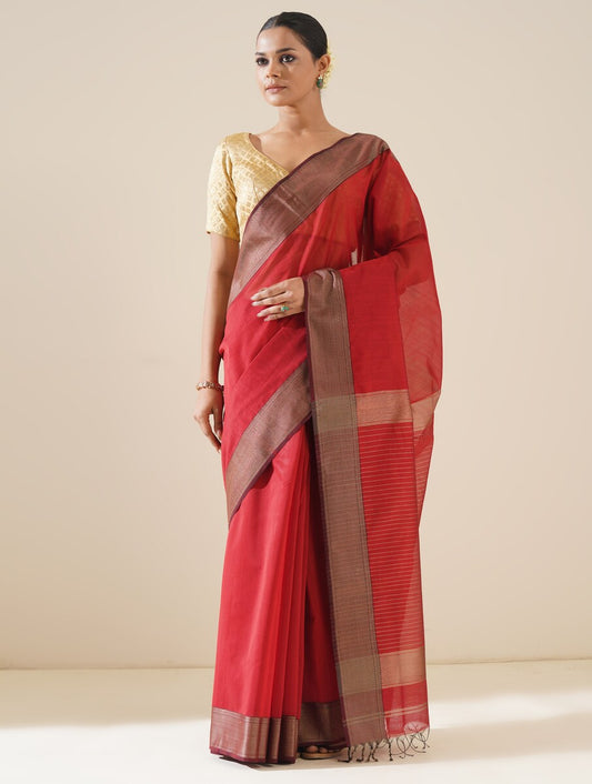 Red Maheshwari Saree