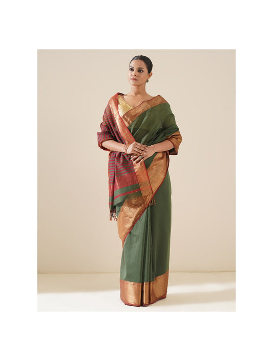 Red and Green Maheshwari Saree