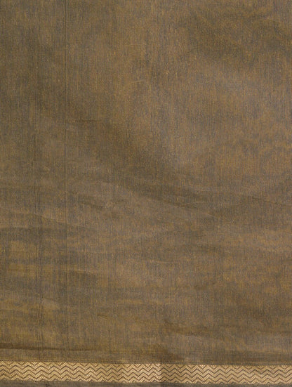 Khaki saree featuring kosa pallu handwoven in fine cotton silk, showcased on a neutral background