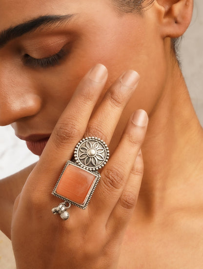 Orange statement ring, Gul by Naitri, brass jewelry.