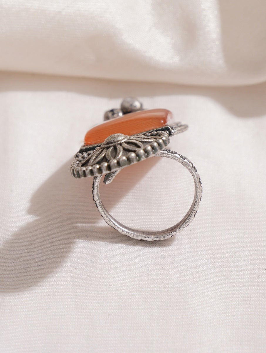 Orange statement ring, Gul by Naitri, brass jewelry.