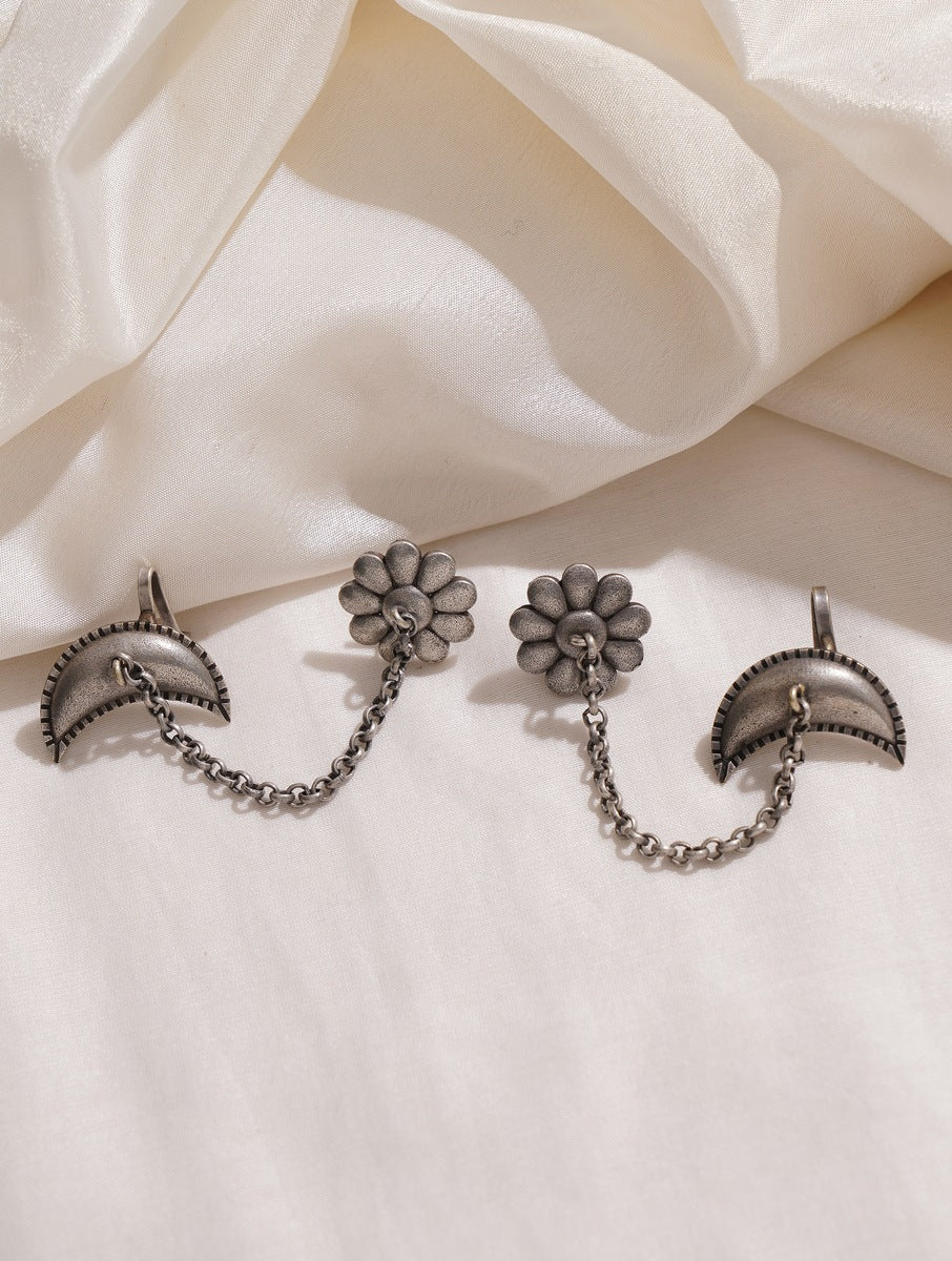 Silver floral dangle earrings, handcrafted detail, elegant look