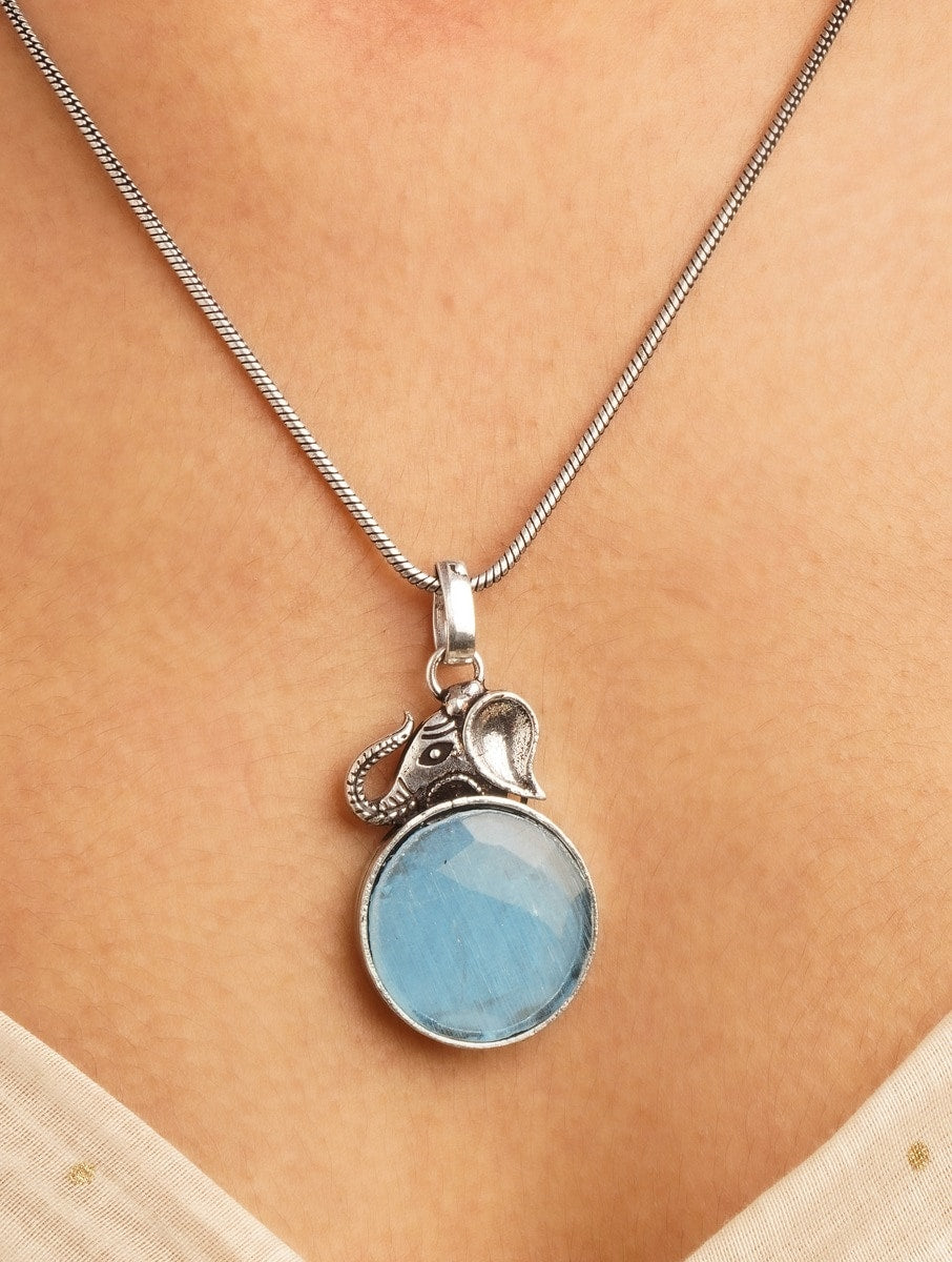 Blue and silver choker necklace set with matching ring, Noori by Naitri.
