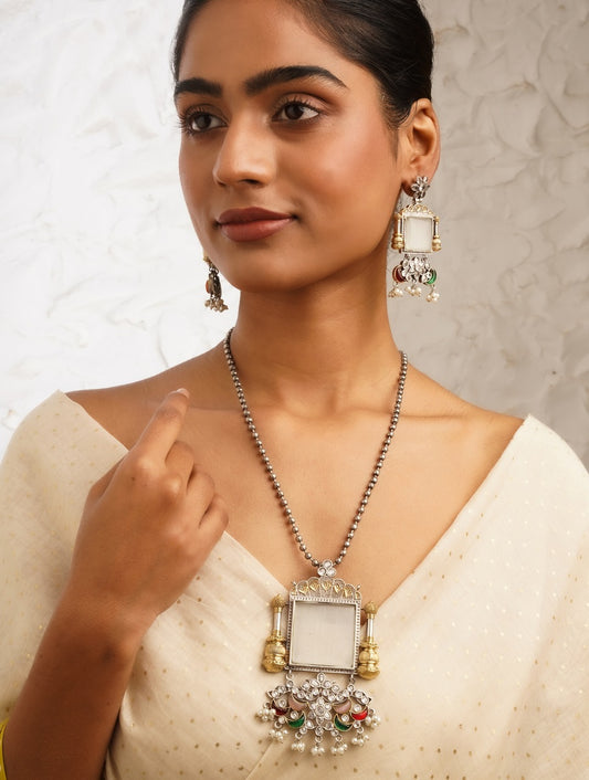 Multicolored dangle necklace set, Adaah by Naitri, with delicate chain.