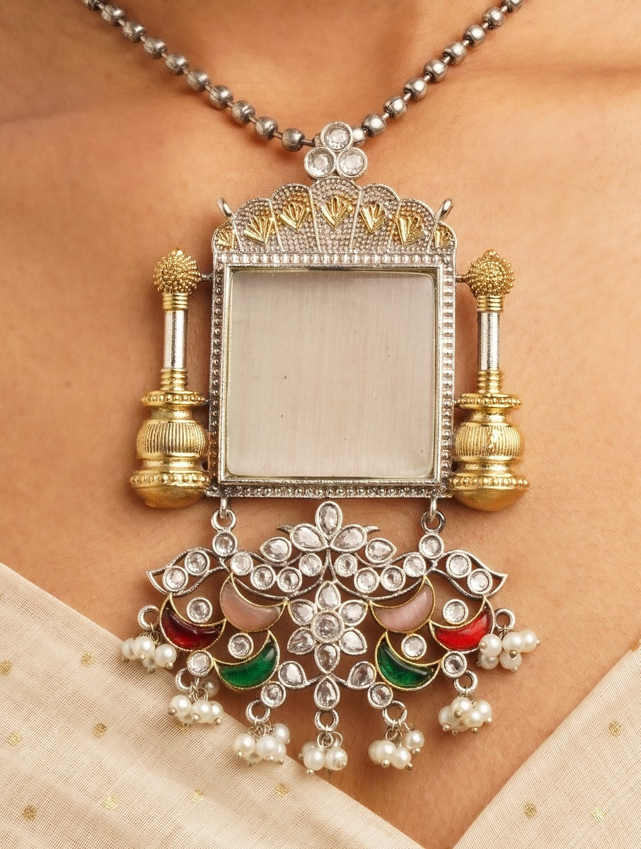 Multicolored dangle necklace set, Adaah by Naitri, with delicate chain.