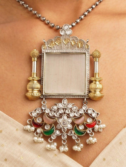 Multicolored dangle necklace set, Adaah by Naitri, with delicate chain.