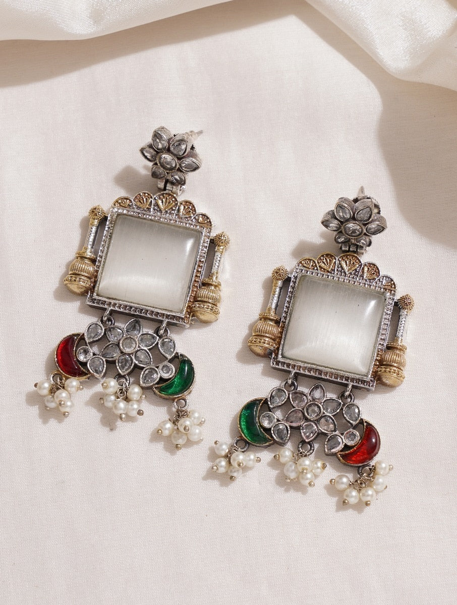Multicolored dangle necklace set, Adaah by Naitri, with delicate chain.