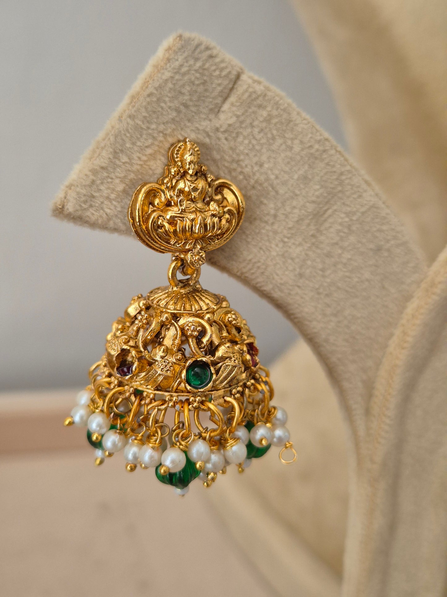 Traditional Indian ethnic imitation earring hanging earrings with tiny white pearl drops by naitri.in