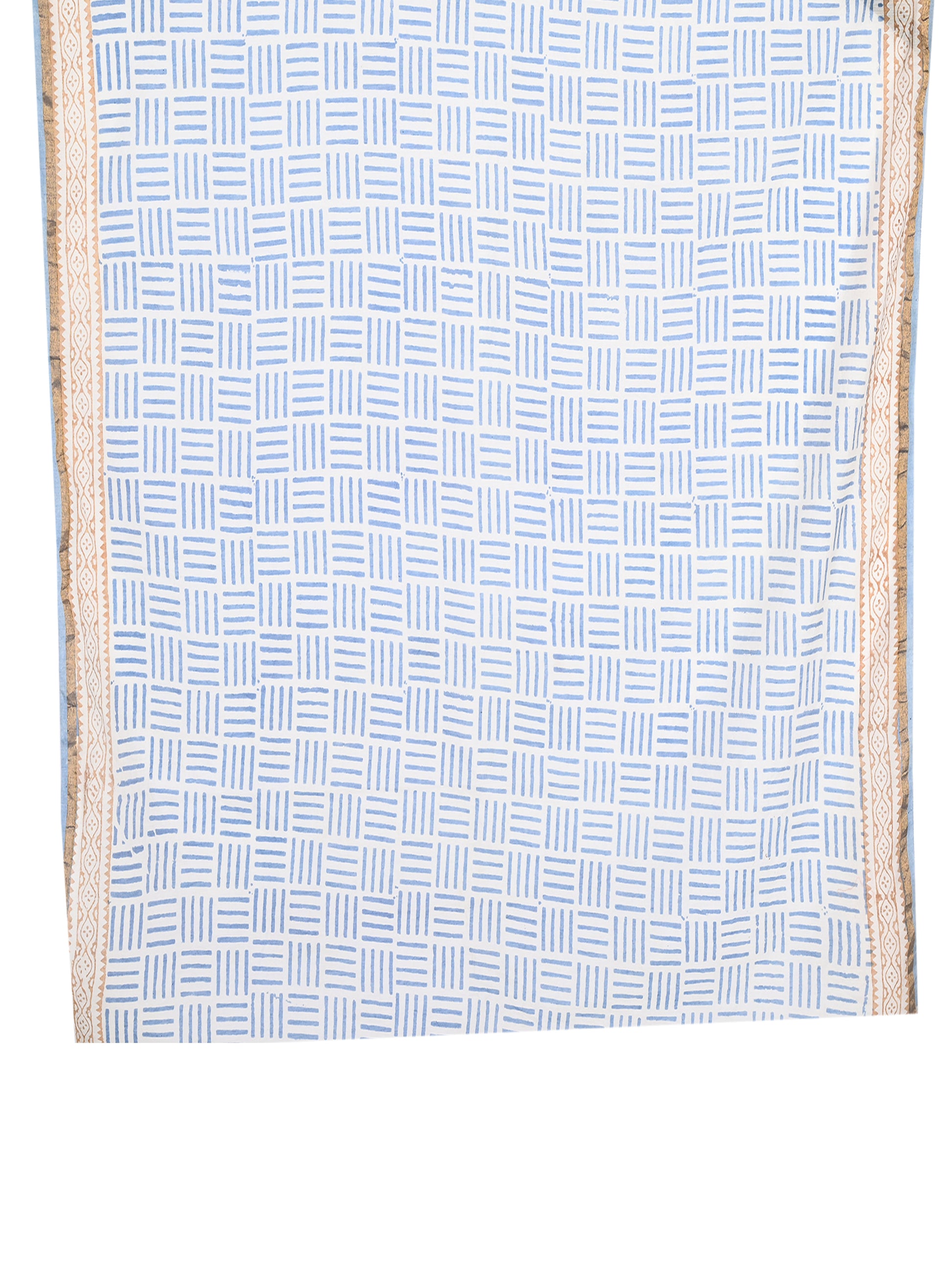 blue and beige hand block printed cotton silk saree for casual or occasion wear by naitri.in