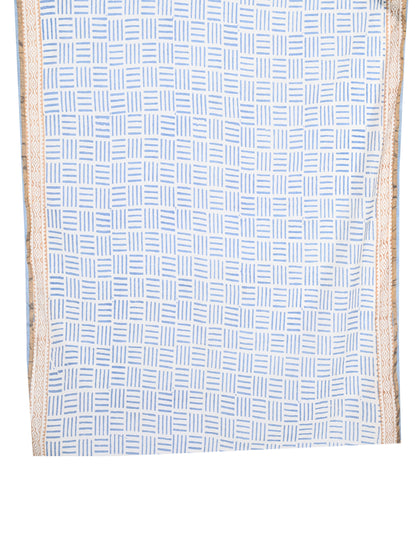 blue and beige hand block printed cotton silk saree for casual or occasion wear by naitri.in