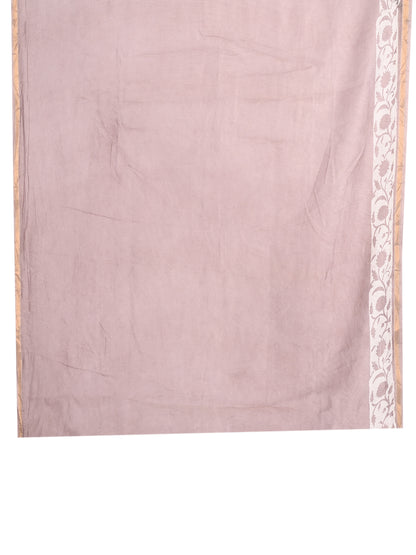 Greyish-mauve and gold Biyu hand block printed cotton-silk saree with traditional floral motifs blouse by naitri.in