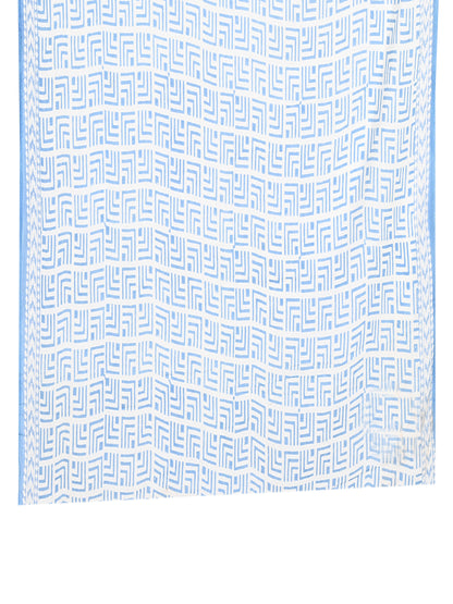Classic drape of a Brishti cotton saree in white with blue patterns, ideal for casual daywear and modern Indian styling with a matching blouse piece by naitri.in