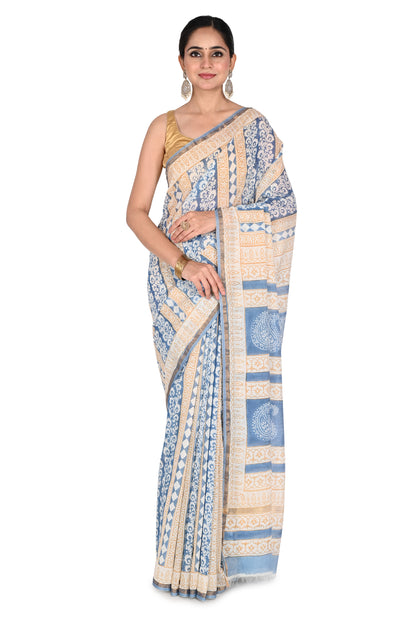 this saree carries forward the legacy of traditional block printing through finely detailed patterns created by skilled artisan by naitri.in
