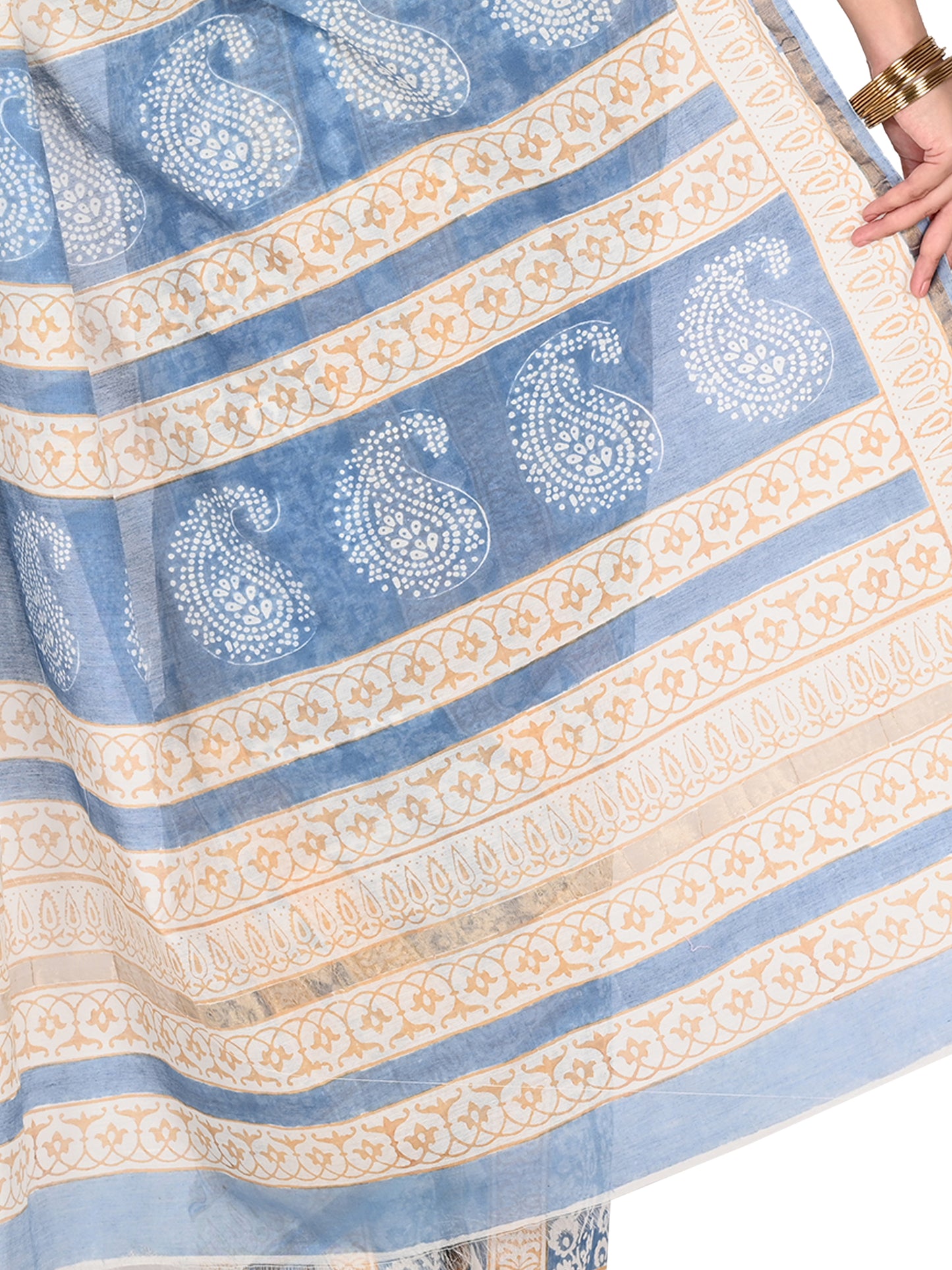 this saree carries forward the legacy of traditional block printing through finely detailed patterns created by skilled artisan by naitri.in