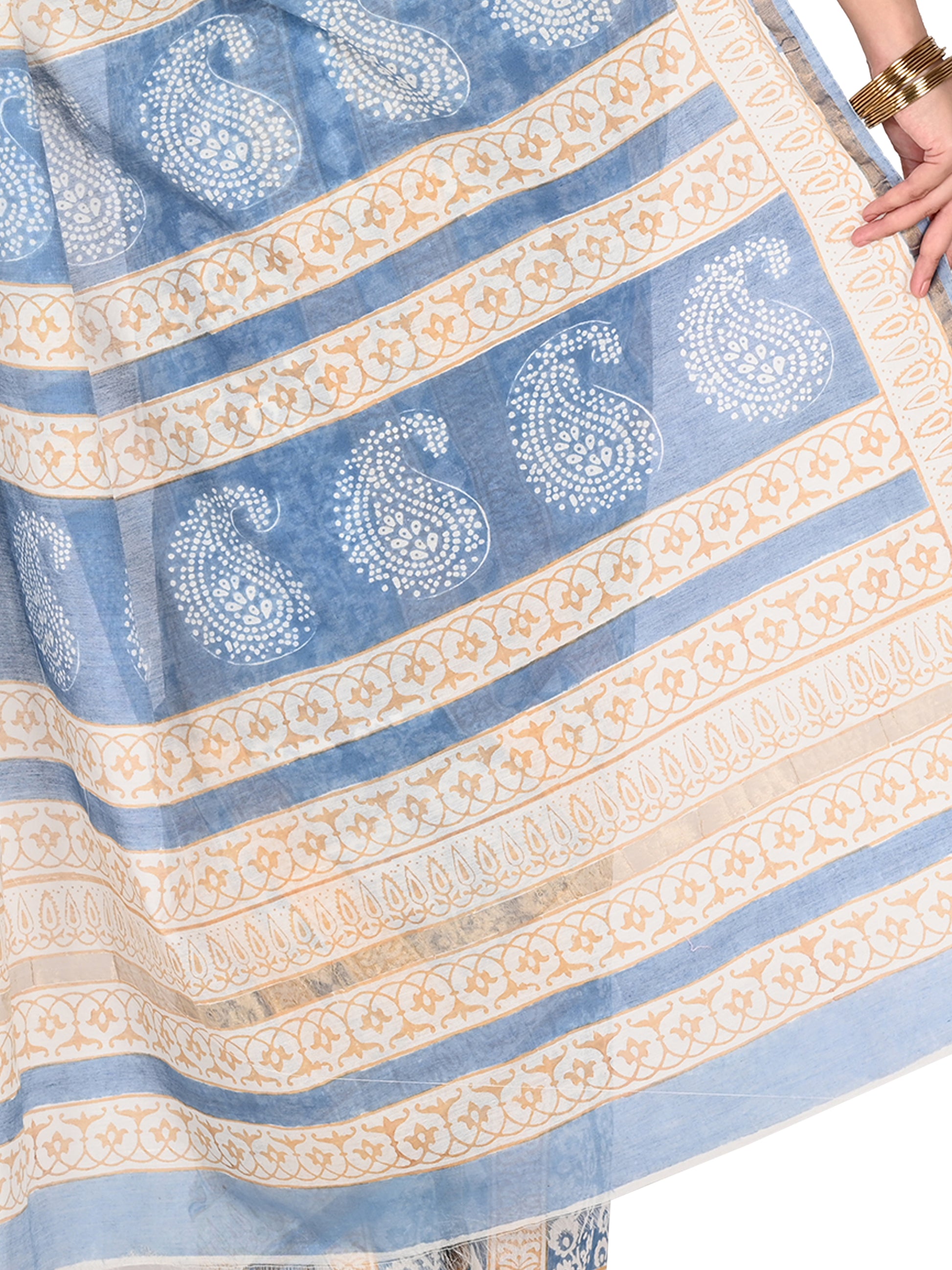 this saree carries forward the legacy of traditional block printing through finely detailed patterns created by skilled artisan by naitri.in