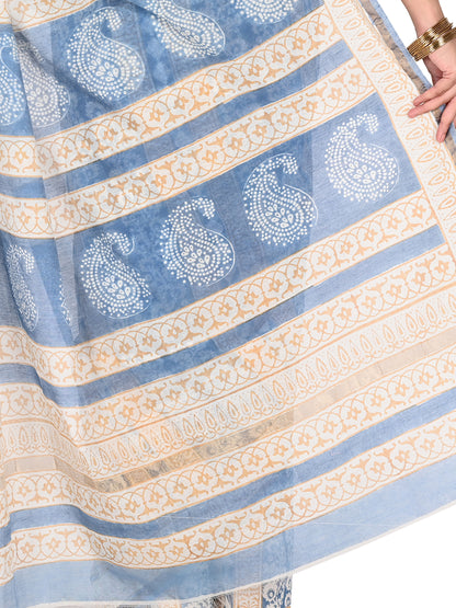 this saree carries forward the legacy of traditional block printing through finely detailed patterns created by skilled artisan by naitri.in