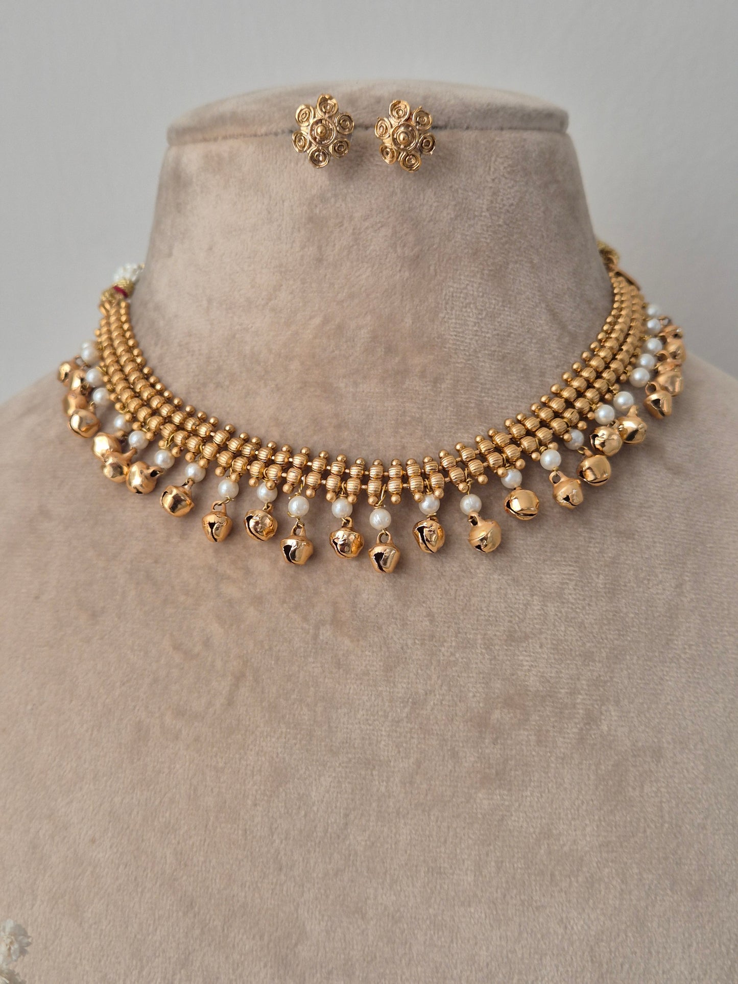 Gold and pearl beaded necklace beautiful and unique design by naitri.in