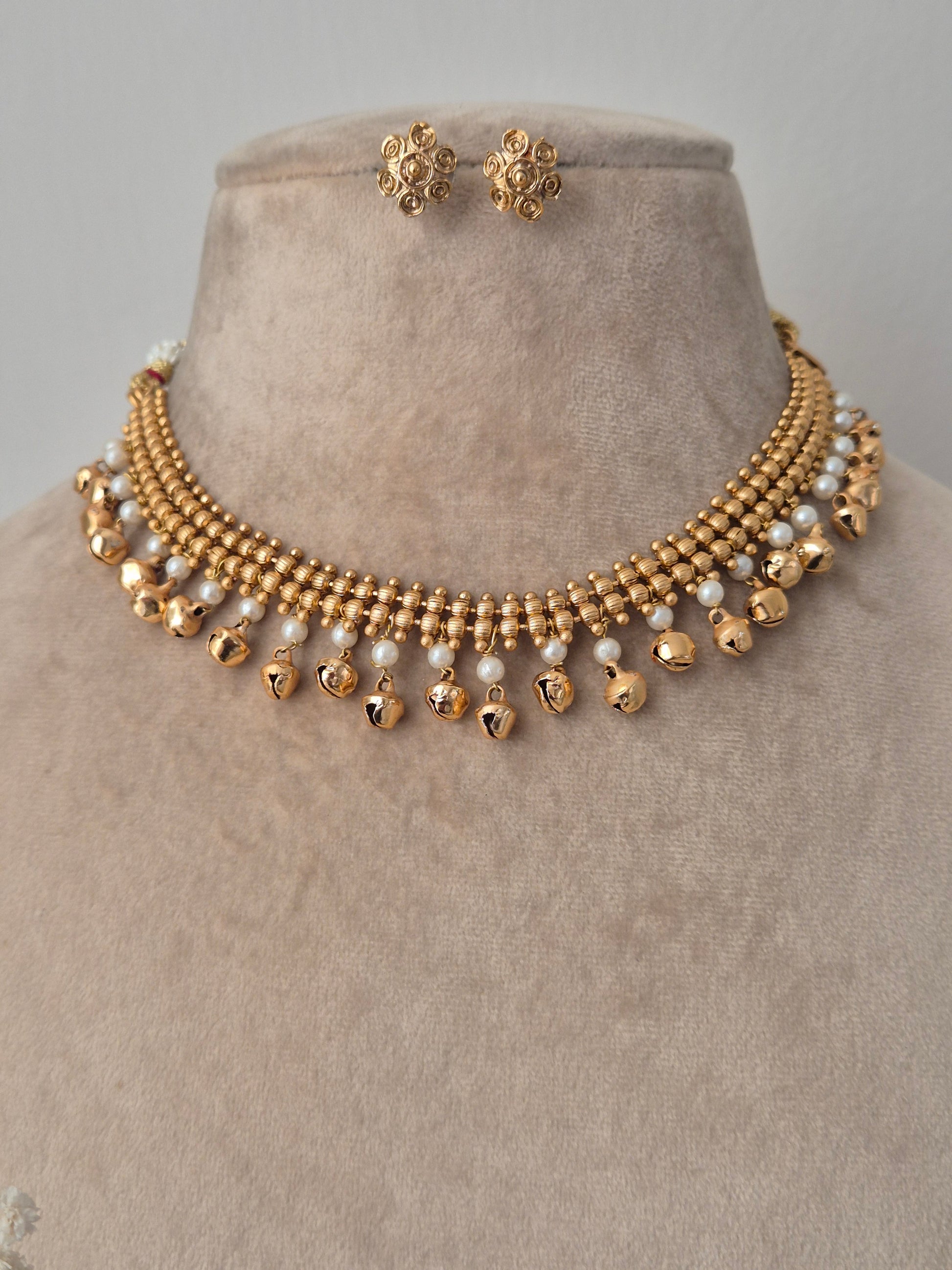 Gold and pearl beaded necklace beautiful and unique design by naitri.in