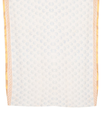Handcrafted breathable cotton saree from Bagh, Madhya Pradesh, featuring artisanal blue hand block prints and a detailed beige blouse By naitri.in